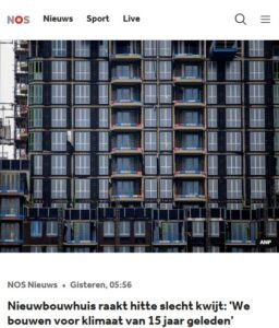 Screenshot NOS bericht over hitte in nieuwbouwhuizen